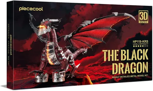 Miniatura 7 de Piececool - Kits de modelo 3D de metal - Rey Dragón Negro, rompecabezas 3D para armar para adultos, rompecabezas de destreza mental