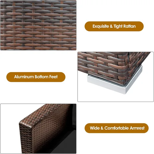 Miniatura 9 de COSTWAY Juego de muebles de patio de 3 piezas, sofá de mimbre para exteriores con cojines y mesa auxiliar con vidrio templado, juego moderno de Negro