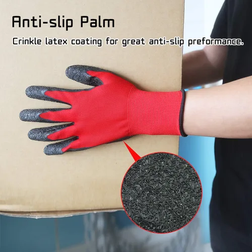 Miniatura 6 de MIG4U Guantes de trabajo de látex arrugado, agarre mejorado para jardinería, manejo de paquetes de almacén Rojo-20 pares