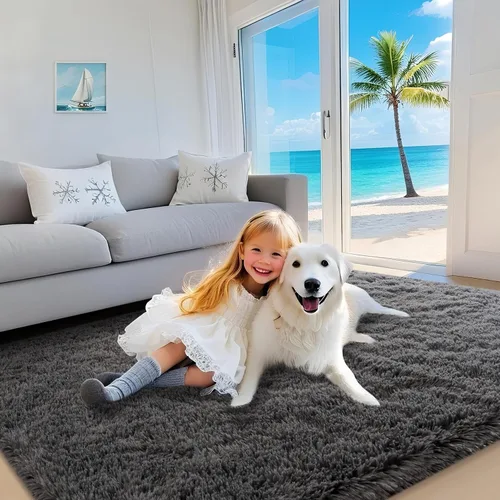 Miniatura 5 de Alfombras de Área de 4x6 Pies para Sala de Estar y Dormitorio, Alfombra Gris Suave y Esponjosa Shaggy para Junto a la Cama, Lavable a Máquina