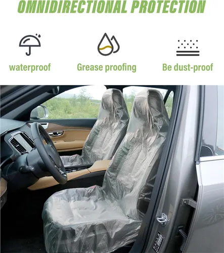 Miniatura 5 de Zlirfy Funda de asiento, 100 piezas de plástico PE desechable, ajuste universal para vehículo, protectora, transparente, ligera, fácil de almacenar
