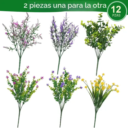 Miniatura 2 de Hananona 12 piezas de flores artificiales para exteriores, plantas artificiales falsas resistentes a los rayos UV, flores de plástico a granel