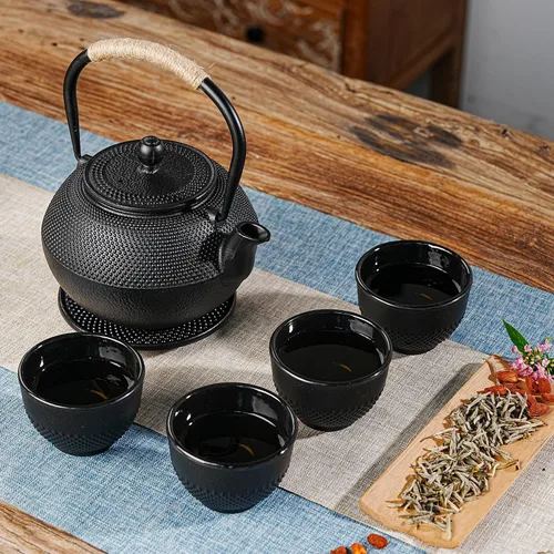 Miniatura 2 de Sungmor Tazas de Té de Hierro Fundido Negras, Juego de 4 y 5 oz - Tazas de Té Japonesas con Interior Esmaltado, Juego de Té Tradicional Gongfu