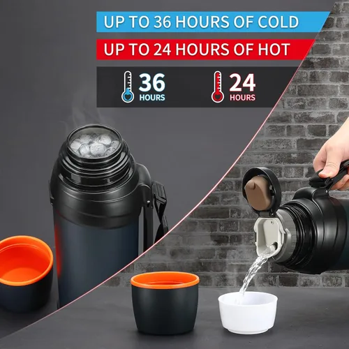 Miniatura 7 de Termos de café grandes de 64 onzas / medio galón para viajes, jarra de agua aislada al vacío clásica con taza de plástico, botella de bebida aislada