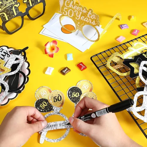 Miniatura 4 de Threan 36 piezas de decoración de gafas de fiesta de cumpleaños número 50, regalos de gafas de papel de cumpleaños para hombres y mujeres