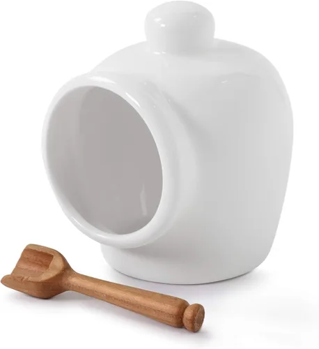 Miniatura 8 de WM Bartleet & Sons 1750 T345G Cerdo pequeño de porcelana tradicional con cuchara de servir de sal de madera, color verde