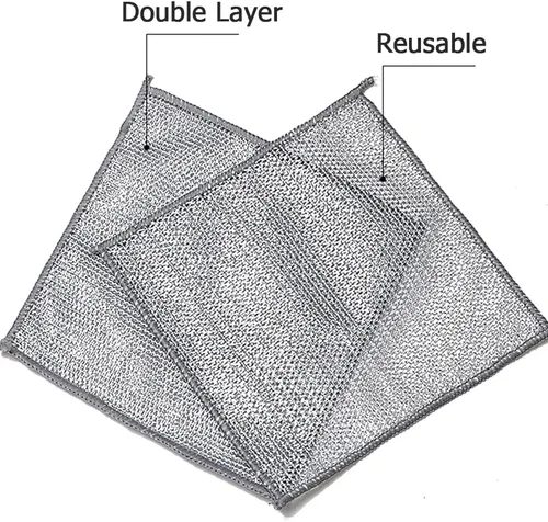Miniatura 7 de 5 paños de limpieza de alambre de acero inoxidable de doble capa para cocina No raya, secado rápido, alambre metálico, 7.9x7.9 in, dos capas
