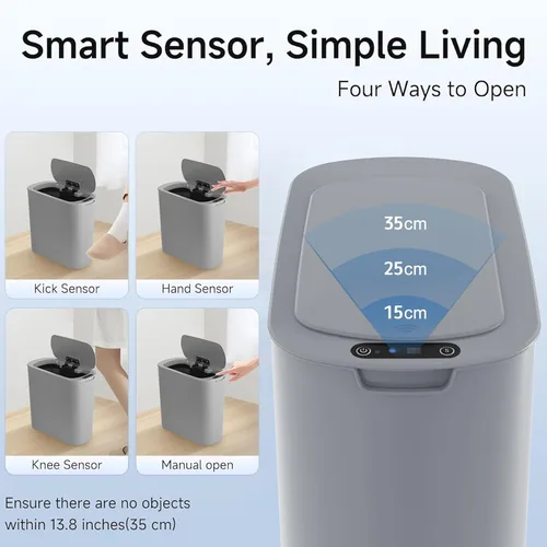 Miniatura 4 de TIPGO - Cubo de basura automático con sensor de movimiento para baño con tapa, basurero táctil de 2.6 galones, papelera de plástico delgada y Gris