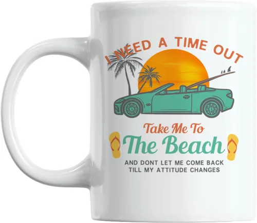 Taza de regalo de café y té con texto en inglés "Take Me To The Beach" con texto en inglés "Take Me To The Beach", "Ocean Lover", viajero, surfista