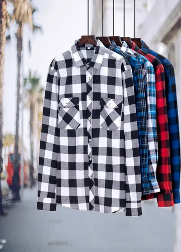 Miniatura 6 de J.Ver - Camisas de franela a cuadros para hombre, de manga larga y de ajuste regular, con botones, casual