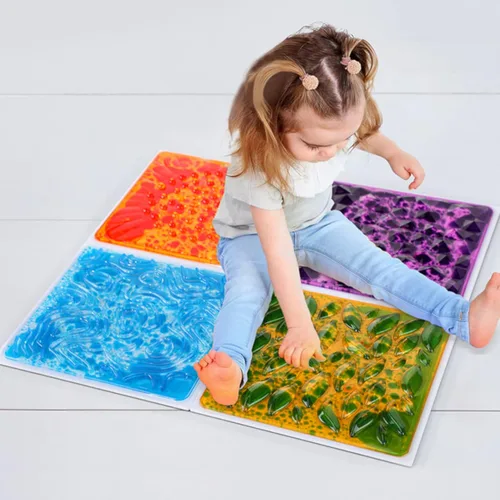 Miniatura 6 de Azulejos sensoriales para piso, juego de 4 alfombrillas texturizadas para jugar, almohadillas de 12 x 12 pulgadas para niños, azulejos decorativos