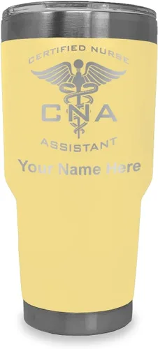 Miniatura 41 de LaserGram Vaso aislado al vacío de 20 onzas, asistente de enfermera certificada por CNA, grabado personalizado incluido (negro)