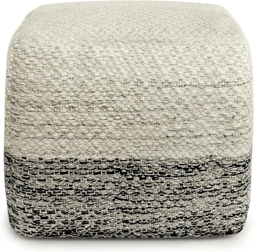 Miniatura 4 de SIMPLIHOME Macie Boho - Puf cuadrado tejido para exteriores/interiores en poliéster PET reciclado gris y blanco para sala de estar, dormitorio