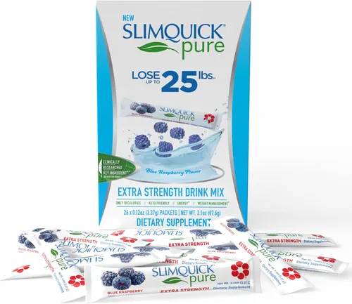 SlimQuick Pure 3X - Paquetes de mezcla de bebida extra fuerte, metabolismo y control de peso para mujeres, ayuda en la descomposición de grasa, con
