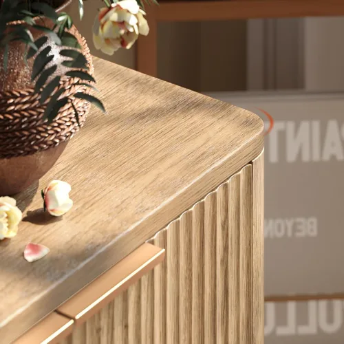 Miniatura 5 de Evermagin Soporte de TV acanalado de roble de 67 pulgadas para televisores de hasta 75 pulgadas, centro de entretenimiento moderno de mediados