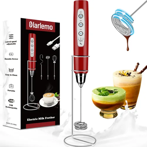 Miniatura 12 de Colarlemo Espumador de Leche de Mano Recargable con Soporte, Varita Espumadora Mezclador de Bebidas Batidor Eléctrico para Café, Desmontable con 3
