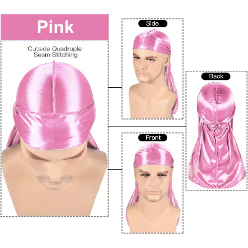 Miniatura 22 de Paquete de 3 piezas de durags sedosas para ondas de hombres, de regalo 1 gorra para marcar las ondas, talla única