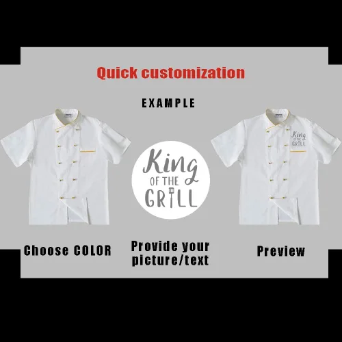 Miniatura 3 de Chaqueta de chef personalizada Chaqueta de chef clásica de manga corta para hombre con botones tradicionales