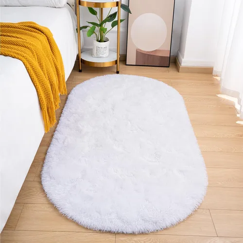 Miniatura 12 de Goideal Alfombra Esponjosa para Dormitorio, Alfombras de Área Ovaladas Pequeñas, Alfombra Shag de Cabecera Azul Marino Claro para Habitación