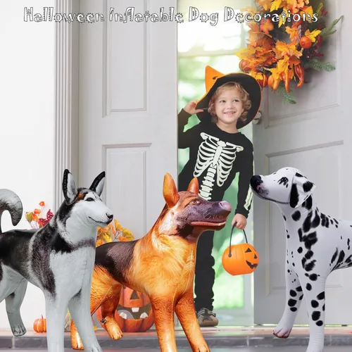 Miniatura 4 de Jet Creations Paquete de 3 inflables para perros – Husky, dálmata y pastor alemán (30 pulgadas de alto) – Decoración de Halloween y otoño