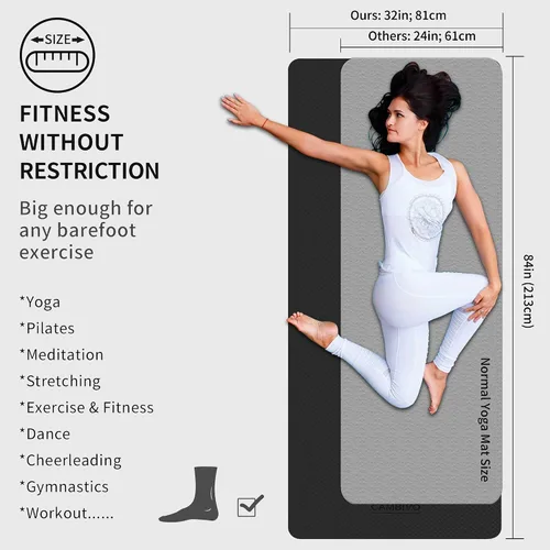 Miniatura 2 de CAMBIVO Tapete de yoga extra ancho para mujeres y hombres (72"/84" x 32" x 1/4") Tapete de entrenamiento TPE antideslizante grande para yoga, Negro