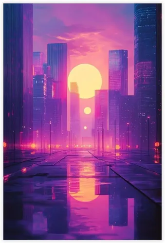 Miniatura 9 de Synthwave Aesthetic Wall Print – Vaporwave Inspired Urban Art, Purple & Orange Neon Poster for Modern Home Decor Poster Print Decorative Painting