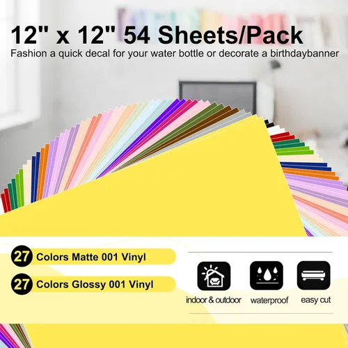 Miniatura 2 de TECKWRAP 001 - Paquete de 54 láminas de vinilo (12 x 12 brillantes, mate) para máquinas de corte y cortador de manualidades, manualidades, 001 Total