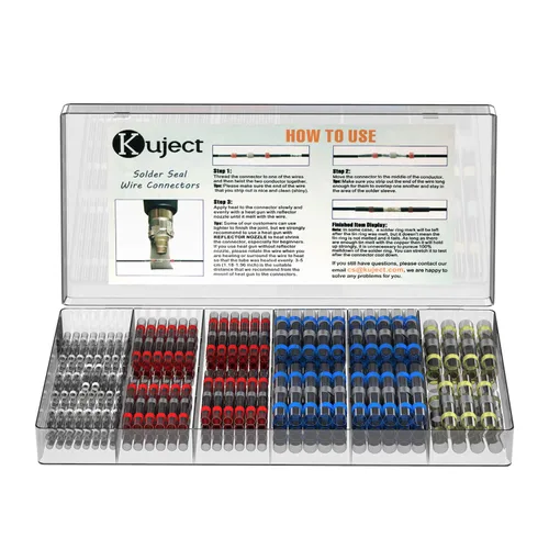 Kuject 200 PCS Conectores Termorretráctiles de Sellado de Soldadura a Tope, Kit de Conectores de Cable Impermeables Terminales Eléctricos, Conector