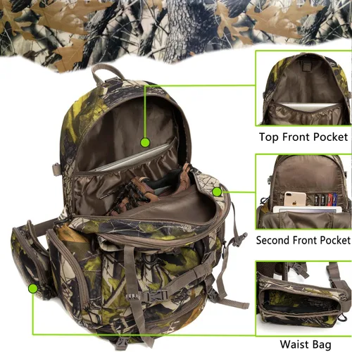 Miniatura 6 de Mochila de caza, equipo de caza al aire libre con cubierta para lluvia, paquete duradero de gran capacidad para el día de caza (camuflaje verde)