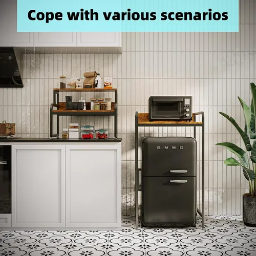 Miniatura 7 de COCOLUCKY Mini soporte para nevera de 4 niveles con almacenamiento, mini gabinete para refrigerador con almacenamiento, soporte para microondas