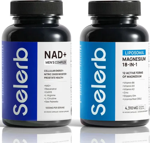 Selerb Suplementos NAD+ para hombres y complejo de magnesio 18 en 1: energía celular, músculo, sueño y apoyo óseo con óxido nítrico, resveratrol,
