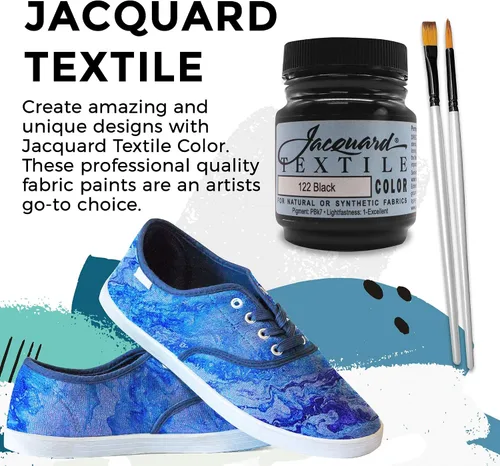 Miniatura 6 de Moshify Jacquard Products JAC1122 - Color textil negro, pintura de tela fabricada en Estados Unidos, 2.25 onzas, juego de pinceles incluidos