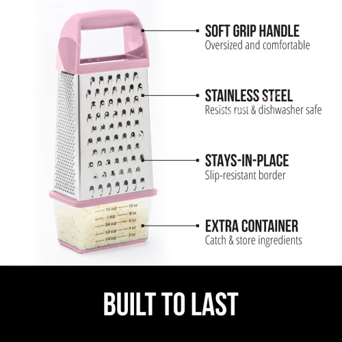 Miniatura 2 de GORILLA GRIP Rallador de queso de 4 lados 100% libre de BPA con contenedor, ralladores de caja XL de acero inoxidable, triturador de parmesano, Rosa