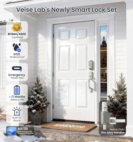 Miniatura 5 de Veise VE017-D Cerradura inteligente de huella digital para puerta delantera, control por aplicación, cerradura de cerrojo sin llave 7-en-1