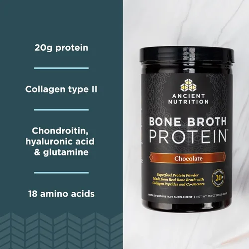 Miniatura 5 de Ancient Nutrition Proteína en polvo de caldo de hueso, caramelo salado, 20 porciones + polvo de proteína de caldo de hueso, chocolate, 20 porciones