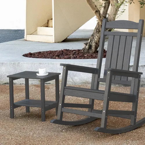 Miniatura 2 de KINGYES Mesa auxiliar doble, mesa auxiliar Adirondack, color gris