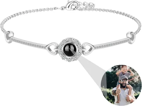 Godchoices Pulsera de fotos personalizada, pulsera de proyección de fotos con imagen en el interior, collar con texto en inglés "I Love You",