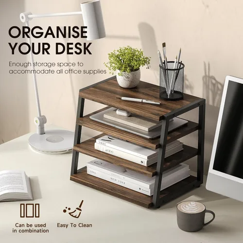Miniatura 4 de Fenge Organizador de Estante de Escritorio, Estante de Escritorio de 4 Niveles, Estantes de Oficina de Madera y Metal, Organizador de Archivos