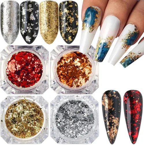 Escamas holográficas con purpurina de aluminio brillante 3D, suministros de arte de uñas, oro rosa, rojo, plata, purpurina, copos de espejo, polvo,