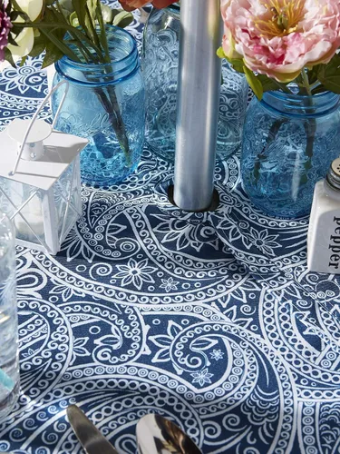 Miniatura 8 de DII Paisley - Colección de mesas para exteriores, resistente al agua, mantel, 60 pulgadas (redonda), color azul
