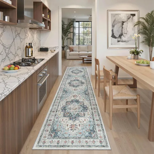 Miniatura 983 de Madane Tapete lavable de 2 x 10 pies para pasillo, cocina, recibidor, clásico, suave, antideslizante para interiores, casa de campo, baño, sala