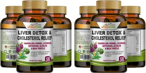 Miniatura 2 de VITAMISAN Suplementos de desintoxicación de limpieza hepática con cardo mariano, hinojo, alfalfa, vitamina B, alcachofa, diente de león, apoyo