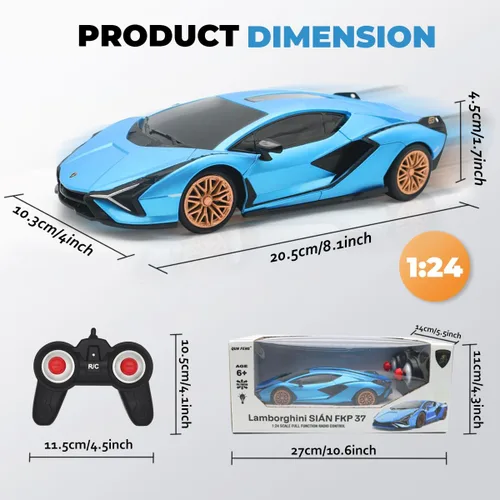 Miniatura 4 de QUN XING Auto a control remoto 1:24 con licencia oficial de 2.4GHZ Rc Cars Lambo Sport Racing Toy Car para niños de 4 a 7 años, regalo de Azul