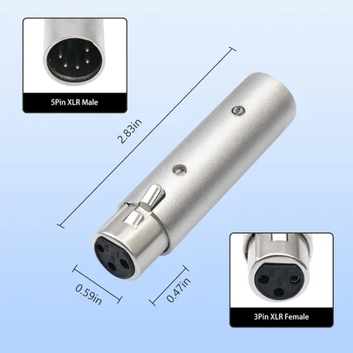 Miniatura 3 de XLR - Adaptador hembra de 3 pines a macho de 5 pines, divisor de señal DMX/audio, cable blindado doble con terminales chapados en plata para 3Pin F