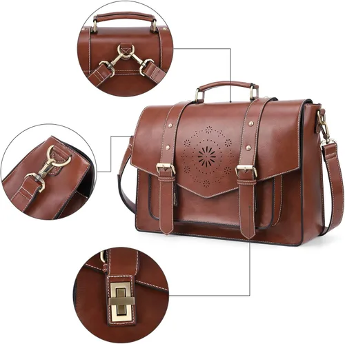 Miniatura 8 de ECOSUSI Mochila para mujer, maletín para computadora portátil, de cuero vegano, bolsas de trabajo para portátiles de 15.6 pulgadas, color café, 15,6