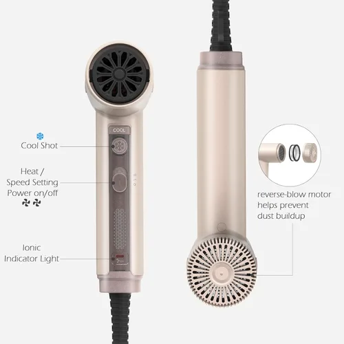 Miniatura 7 de TOME Hair Dryer, 1875W High-Speed EC Motor 110,000 RPM Ionic Blow Dryer, Fast Drying, Cool Shot Lock, 3 Heat 2 Speed, 3 Attachments