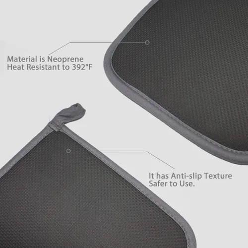 Miniatura 3 de Juego de 2 soportes para ollas grises para cocina, resistentes al calor, almohadillas calientes con bolsillos, antideslizantes, agarre suave