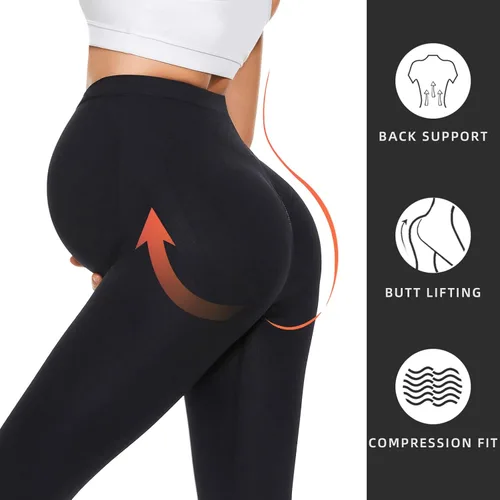 Miniatura 3 de Purplepig Leggings de maternidad sobre el vientre, no se transparentan, levantamiento de glúteos, suaves, pantalones de entrenamiento para embarazo