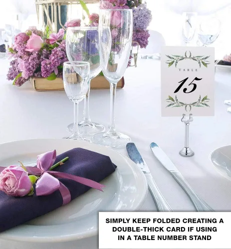 Miniatura 3 de Corona de laurel y números de mesa de boda, 1-10, doble cara, tienda de campaña o uso en un soporte, ideal para fiestas y restaurantes, fabricado