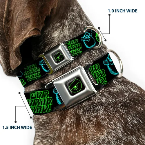 Miniatura 2 de Buckle-Down Monsters Inc. Sully & Mike Poses/GRRRRR! - Collar de perro con hebilla para cinturón de seguridad, negro, turquesa, verde, 1 pulgada